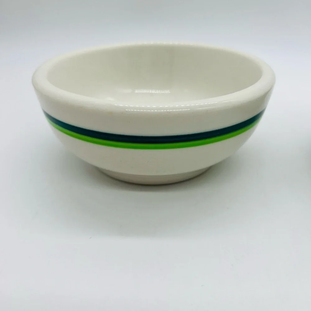 Wallace China California U.S.A. Striped Set of 2 Ceramic Bowls - Green and Blue